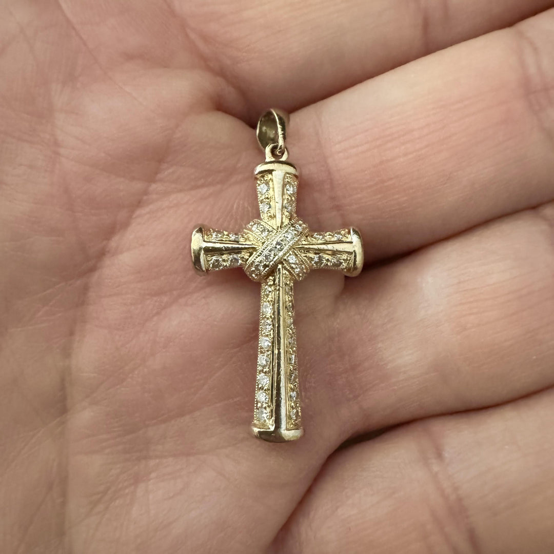 18k Yellow Gold and 0.40cttw Diamond Cross Pendant 1.5"