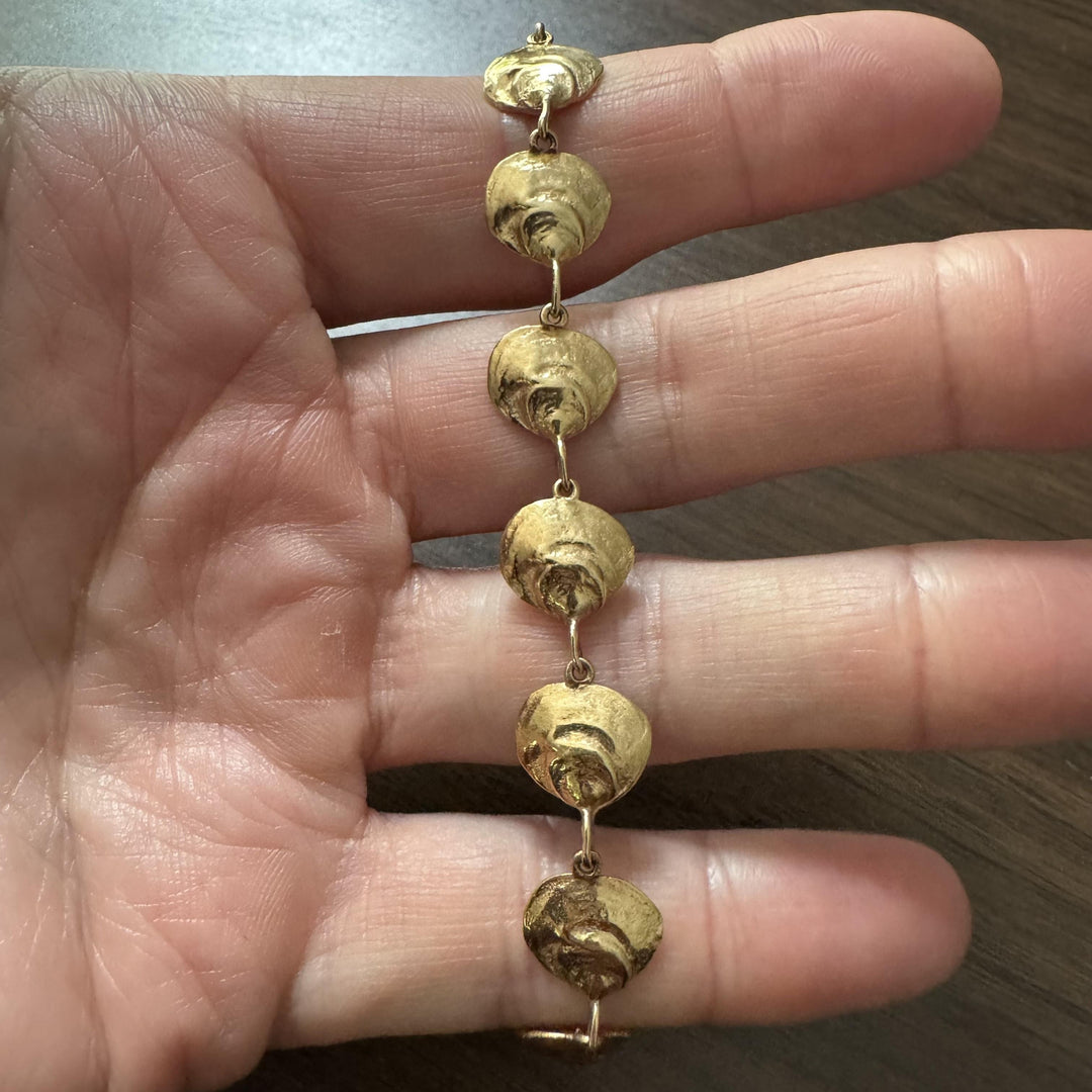 14k Yellow Gold 14.5g Solid Vintage 12mm Oyster Shell Link Bracelet 7.5"