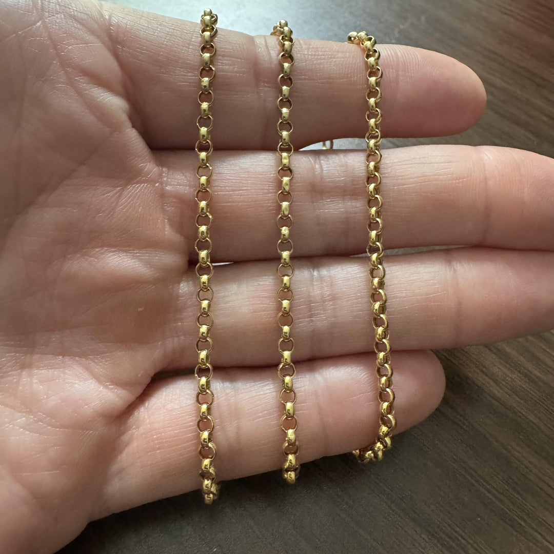 14k Yellow Gold 6.9g Hollow Light 3.2mm Rolo Link Chain Necklace Italy 24"