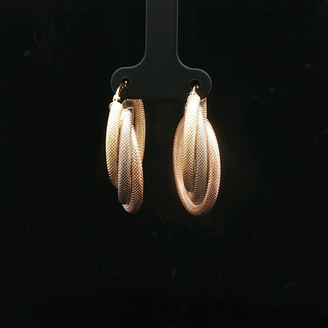 18k Yellow White and Rose Gold 7.8g Textured Twisted Hoop Earrings Italy 1.25"