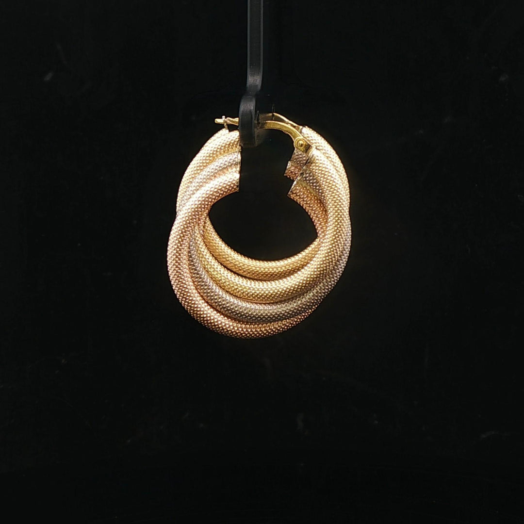 18k Yellow White and Rose Gold 7.8g Textured Twisted Hoop Earrings Italy 1.25"