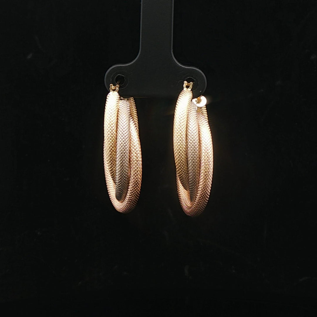 18k Yellow White and Rose Gold 7.8g Textured Twisted Hoop Earrings Italy 1.25"