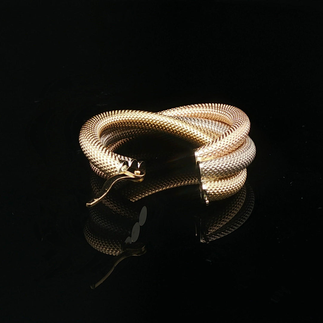 18k Yellow White and Rose Gold 7.8g Textured Twisted Hoop Earrings Italy 1.25"