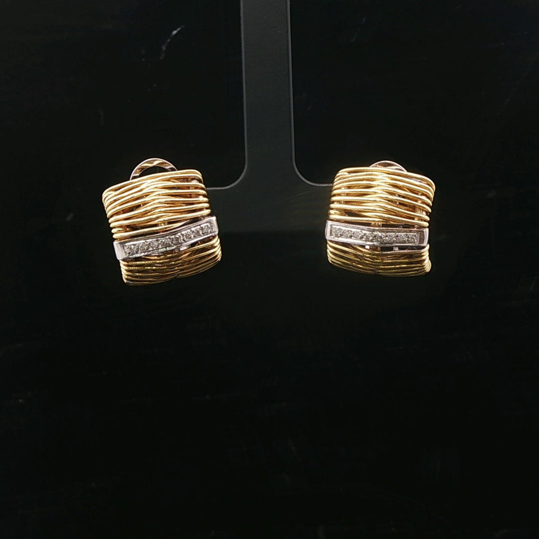 18k Yellow and White Gold 17.8g Heavy Diamond Huggie Earrings
