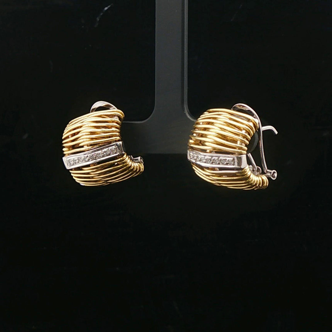 18k Yellow and White Gold 17.8g Heavy Diamond Huggie Earrings