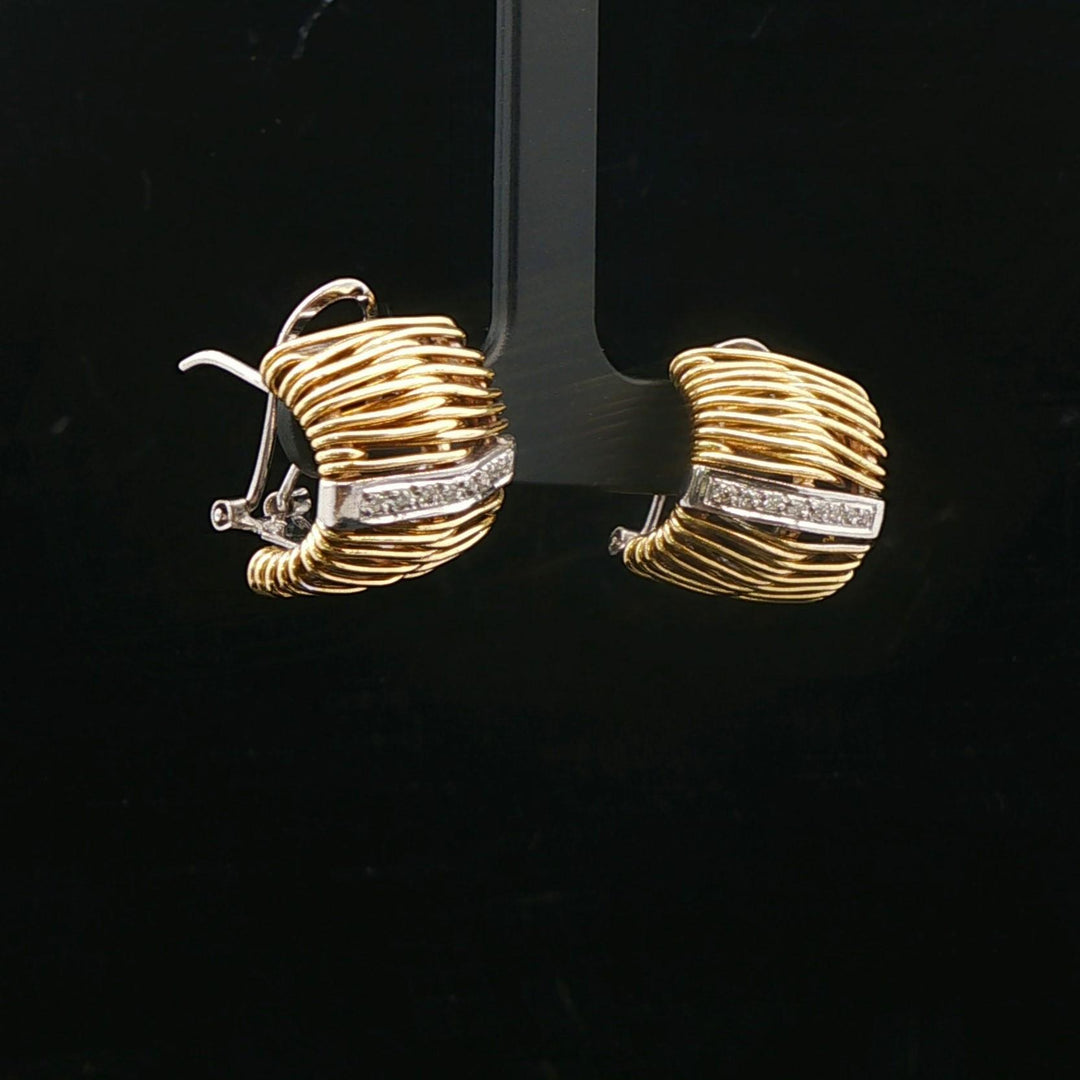 18k Yellow and White Gold 17.8g Heavy Diamond Huggie Earrings