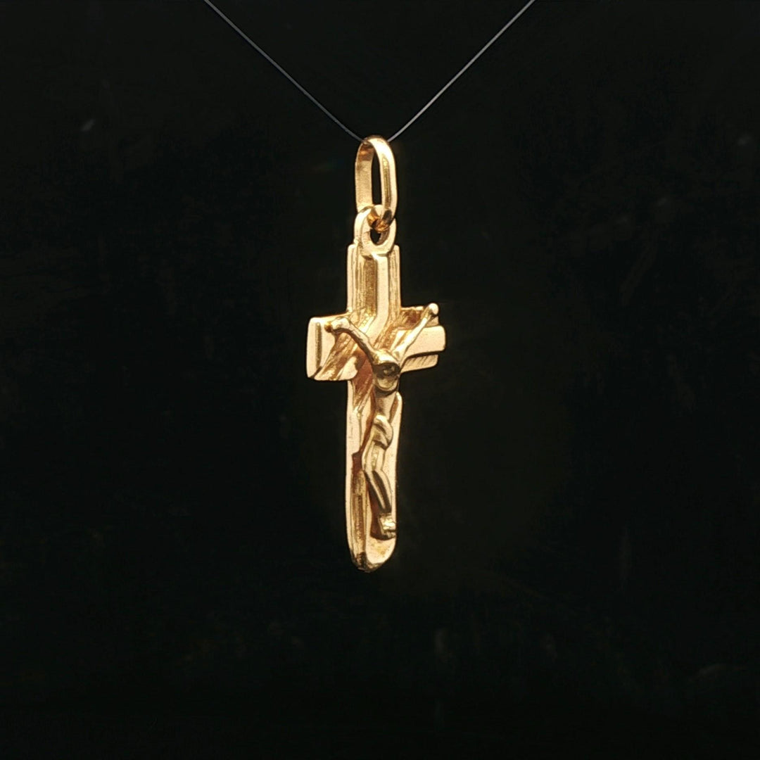 19k Portuguese Yellow Gold 7g Vintage Cross Crucifix Pendant 1.75"