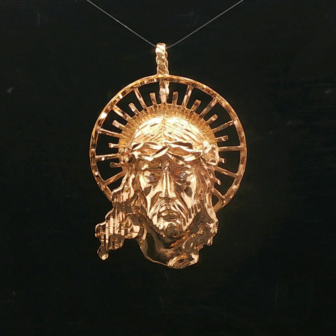 19k Yellow Gold 15.2g Solid Heavy Jesus Head Pendant 2"