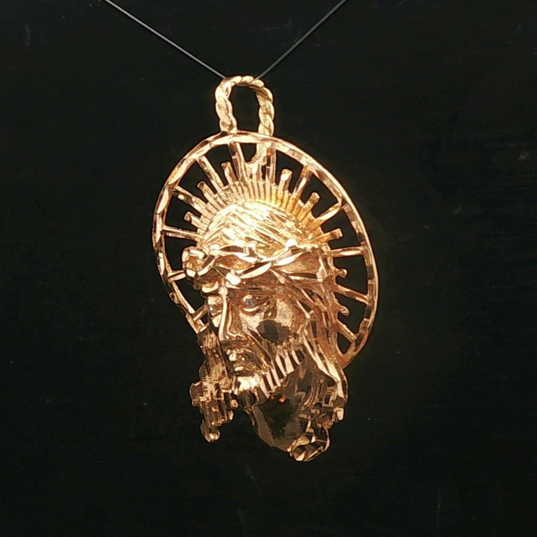 19k Yellow Gold 15.2g Solid Heavy Jesus Head Pendant 2"