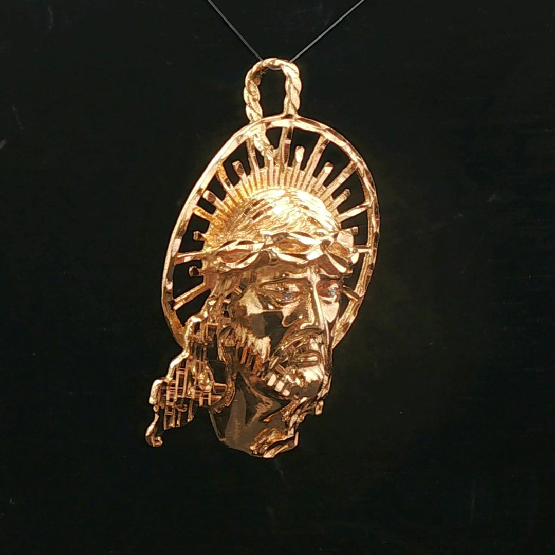 19k Yellow Gold 15.2g Solid Heavy Jesus Head Pendant 2"