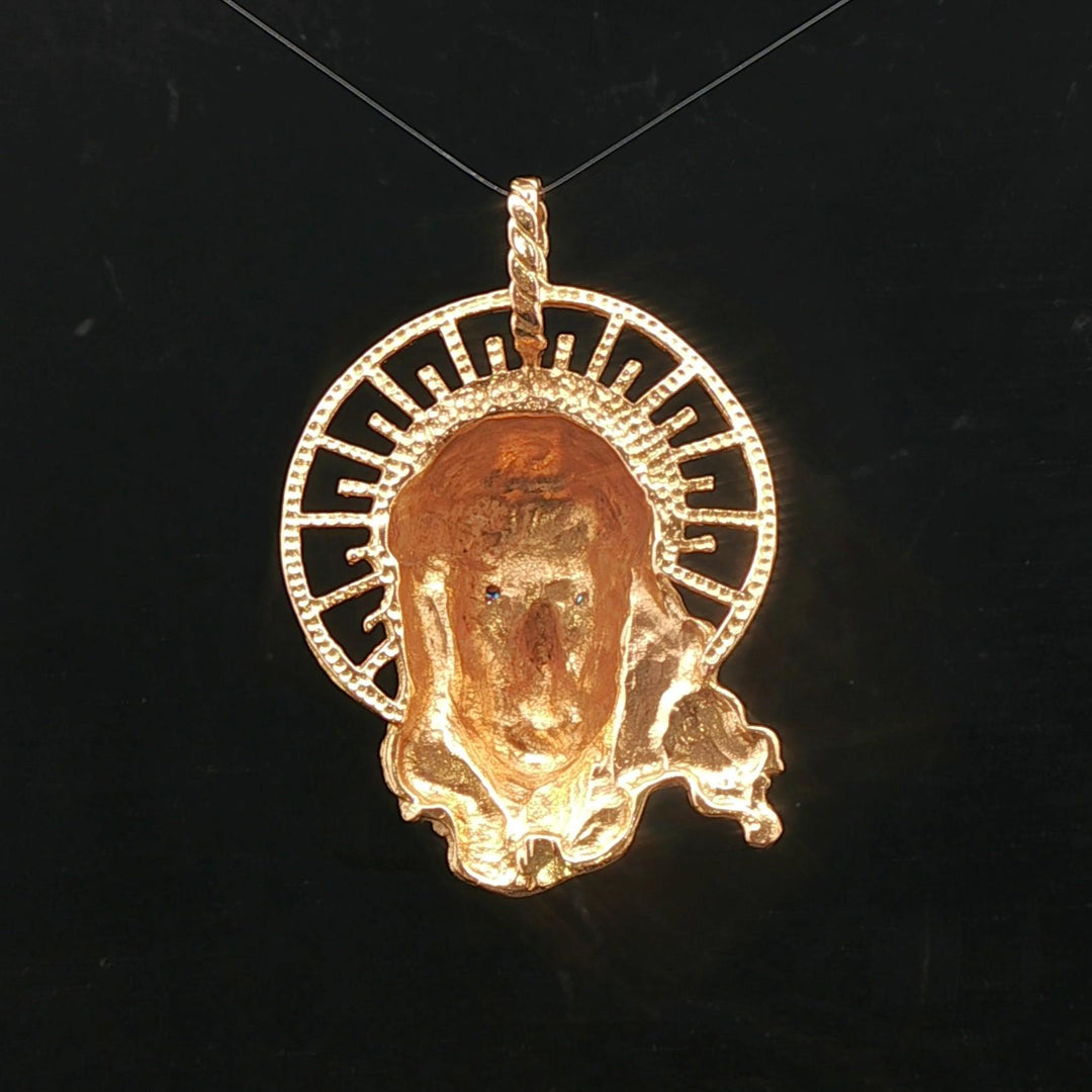19k Yellow Gold 15.2g Solid Heavy Jesus Head Pendant 2"