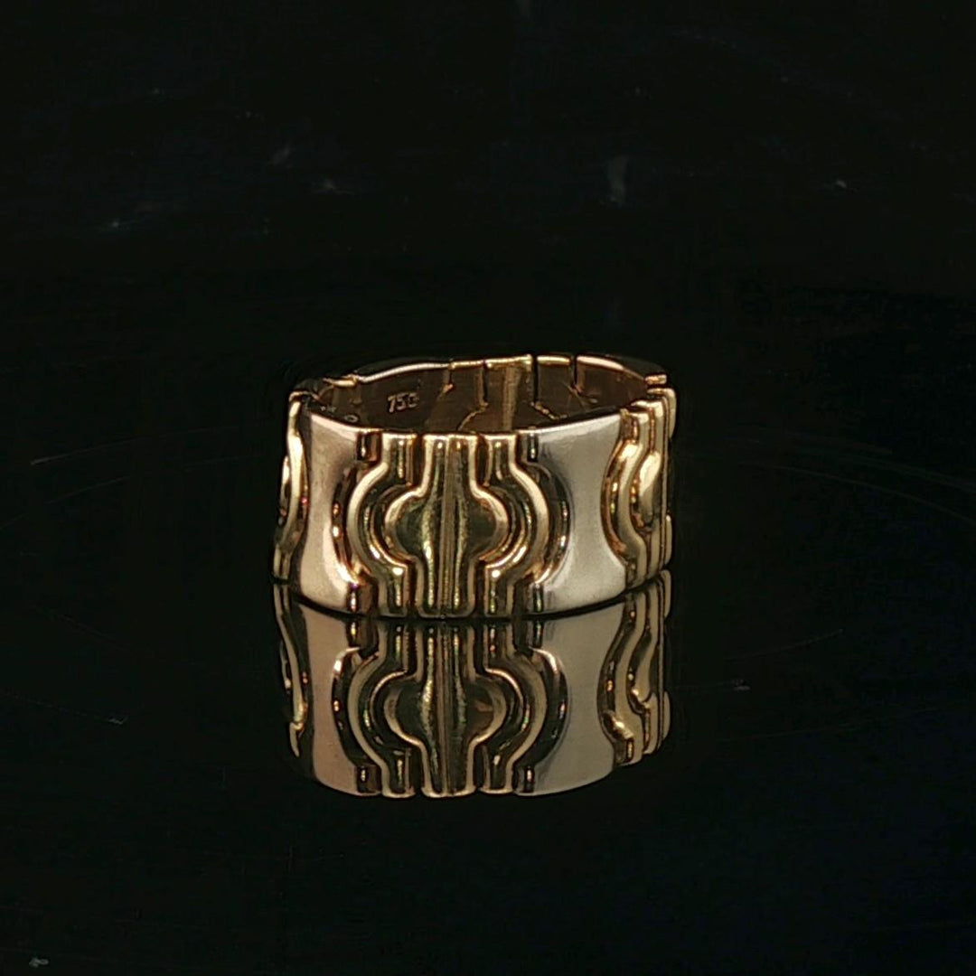 18k Tri Tone Gold 8.2g Articulated Link Band Ring Italy Size 7.5