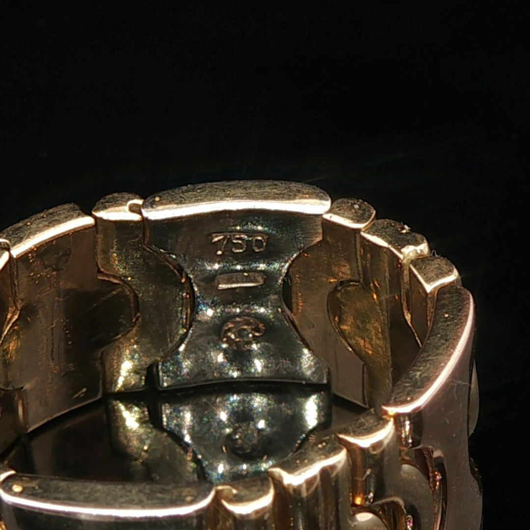 18k Tri Tone Gold 8.2g Articulated Link Band Ring Italy Size 7.5