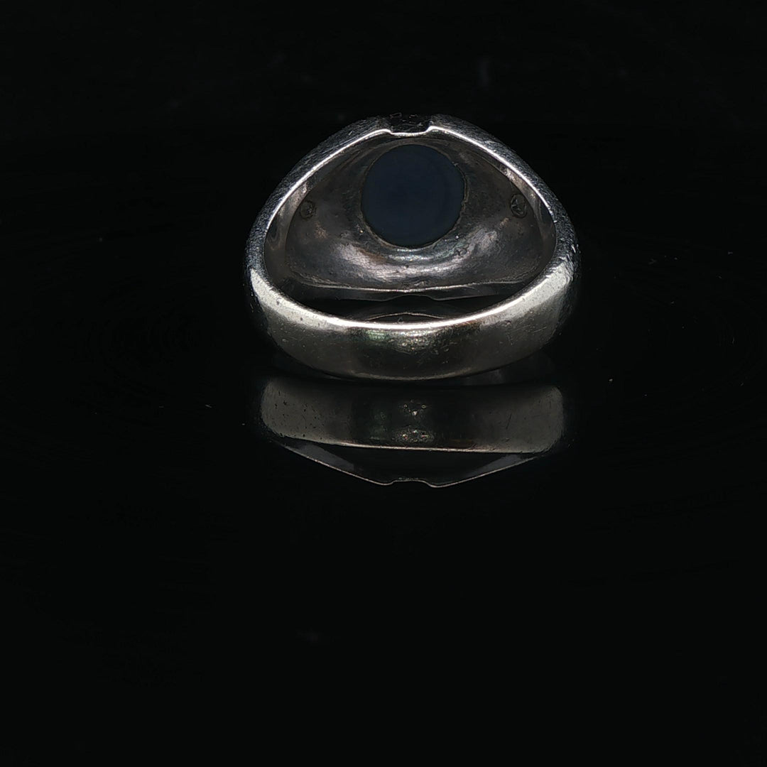 14k White Gold Blue Star Sapphire and Diamond Men's Ring Size
