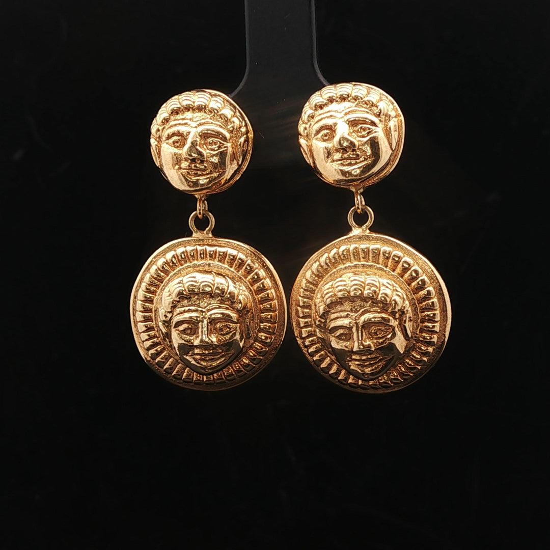 14k Yellow Gold 6.7g Ladies Face Motif Dangle Drop Earrings Italy 1.25"
