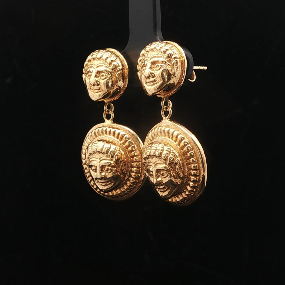 14k Yellow Gold 6.7g Ladies Face Motif Dangle Drop Earrings Italy 1.25"