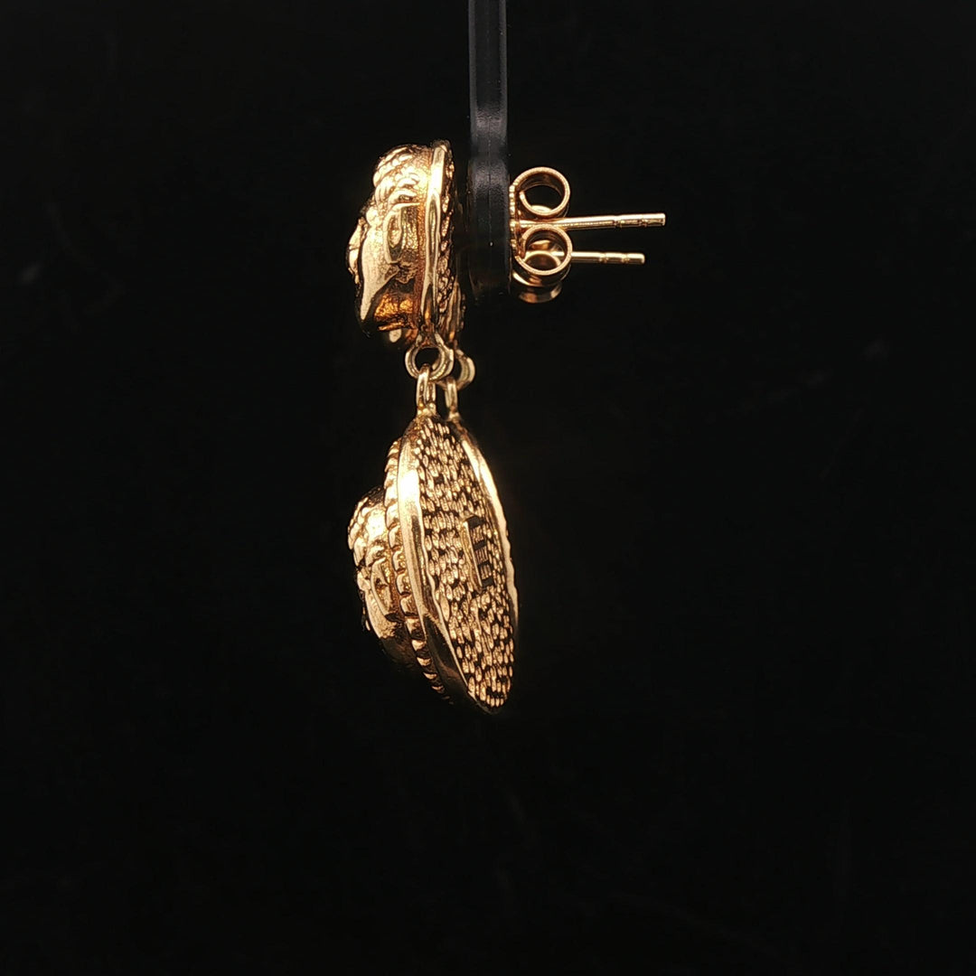 14k Yellow Gold 6.7g Ladies Face Motif Dangle Drop Earrings Italy 1.25"