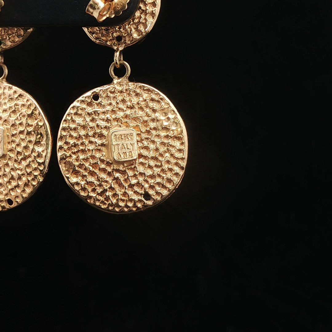 14k Yellow Gold 6.7g Ladies Face Motif Dangle Drop Earrings Italy 1.25"