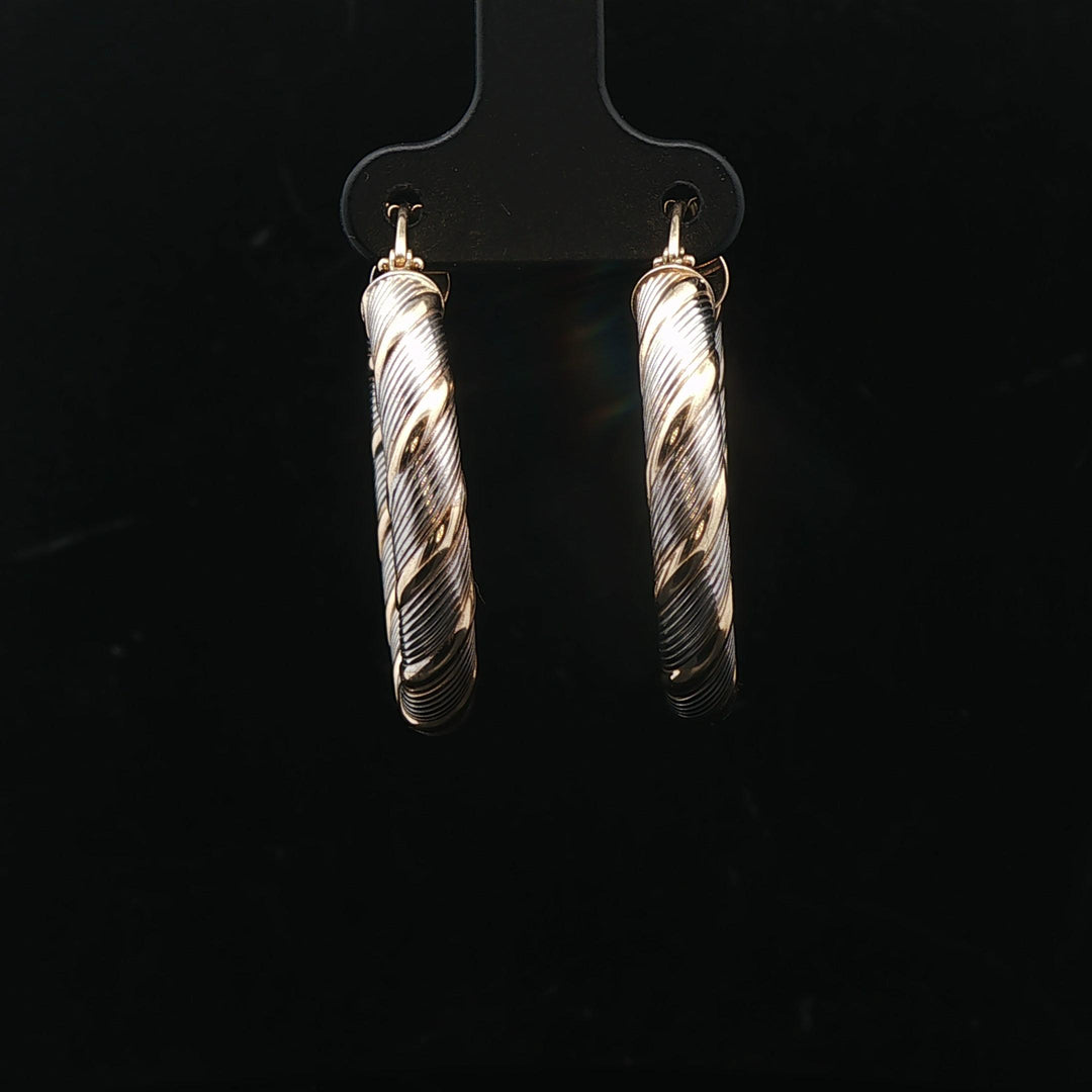 14k White and Yellow Gold 3.7g Light Twisted Spiral Hoop Earrings Italy 1.25"