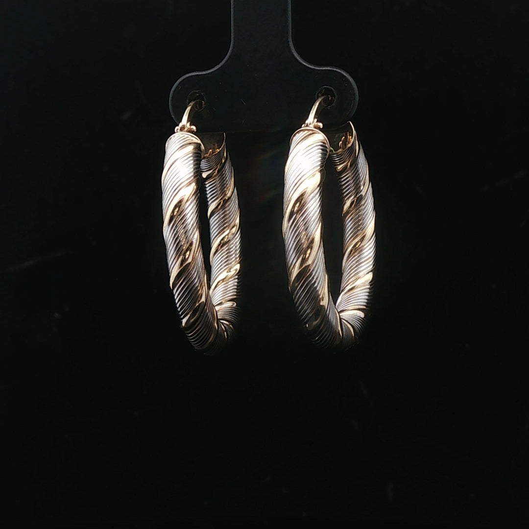 14k White and Yellow Gold 3.7g Light Twisted Spiral Hoop Earrings Italy 1.25"