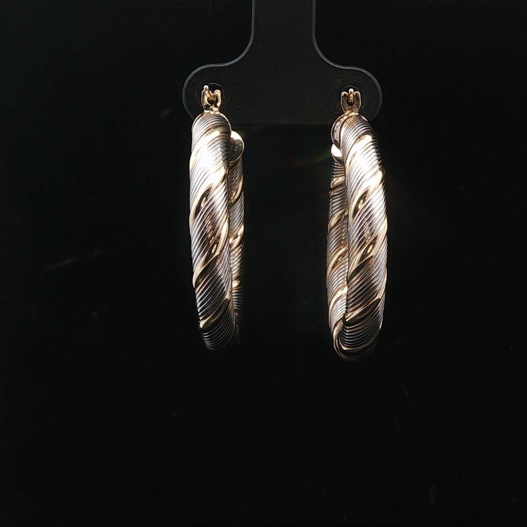 14k White and Yellow Gold 3.7g Light Twisted Spiral Hoop Earrings Italy 1.25"