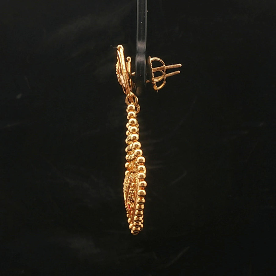22k Yellow Gold 8.1g Beaded Drop Dangle Fancy Earrings 1.75"