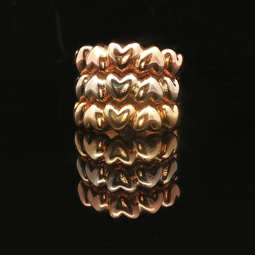 18k Yellow White and Rose Gold 9.4g Three Band Heart Ring Italy Size 7.5
