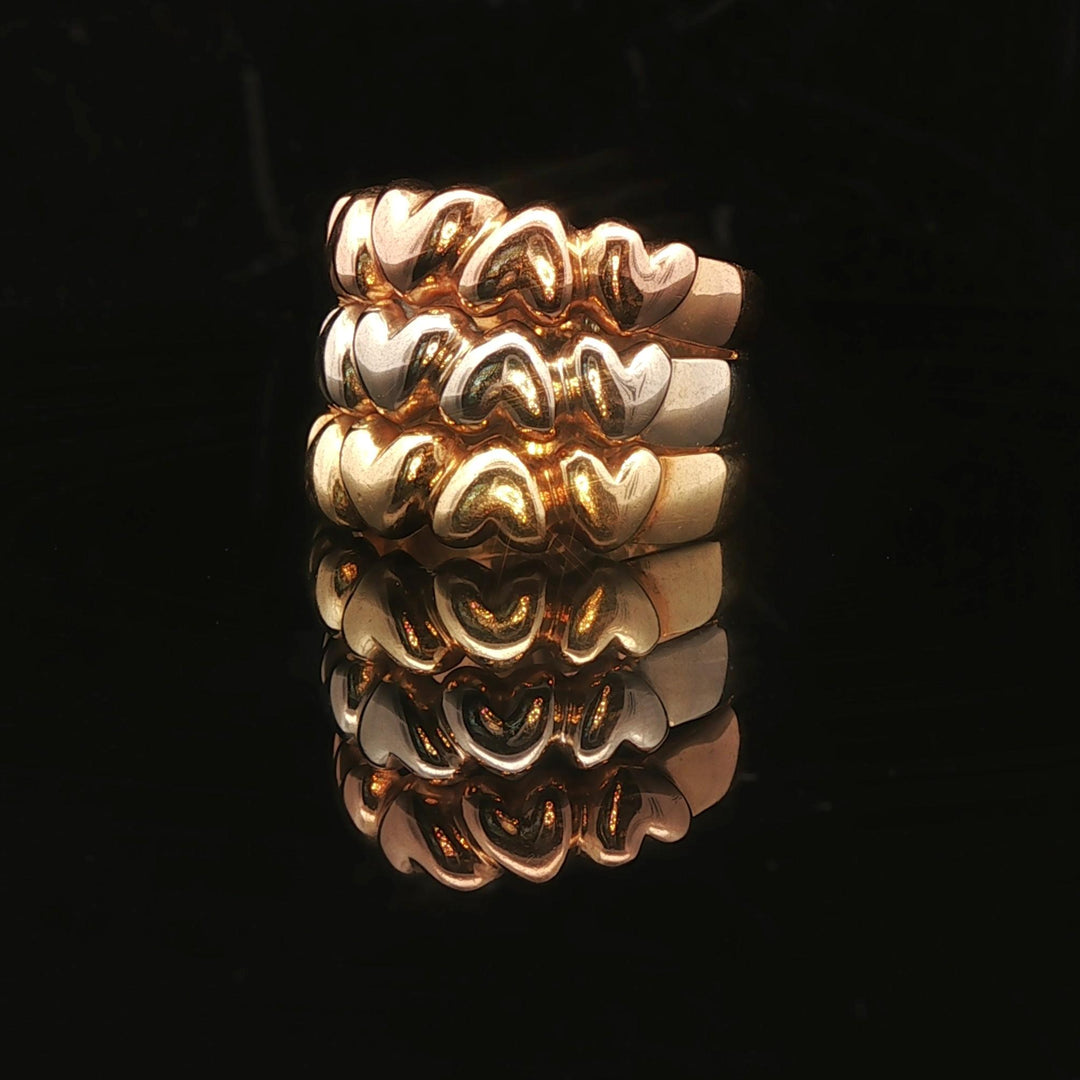 18k Yellow White and Rose Gold 9.4g Three Band Heart Ring Italy Size 7.5