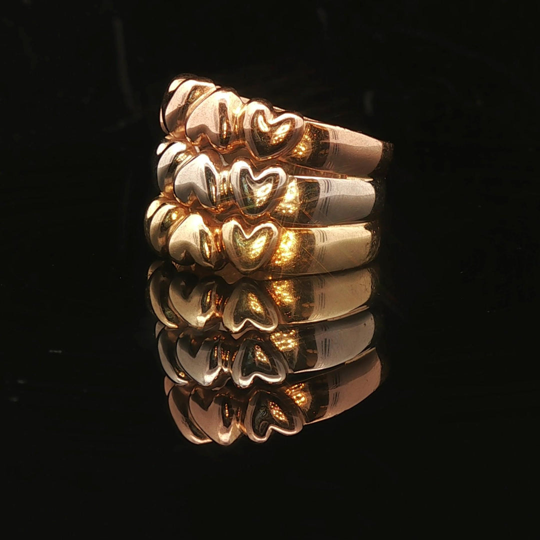 18k Yellow White and Rose Gold 9.4g Three Band Heart Ring Italy Size 7.5