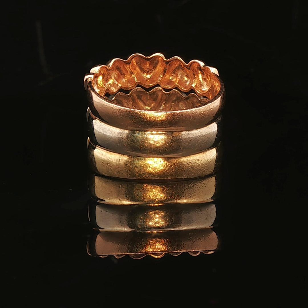 18k Yellow White and Rose Gold 9.4g Three Band Heart Ring Italy Size 7.5