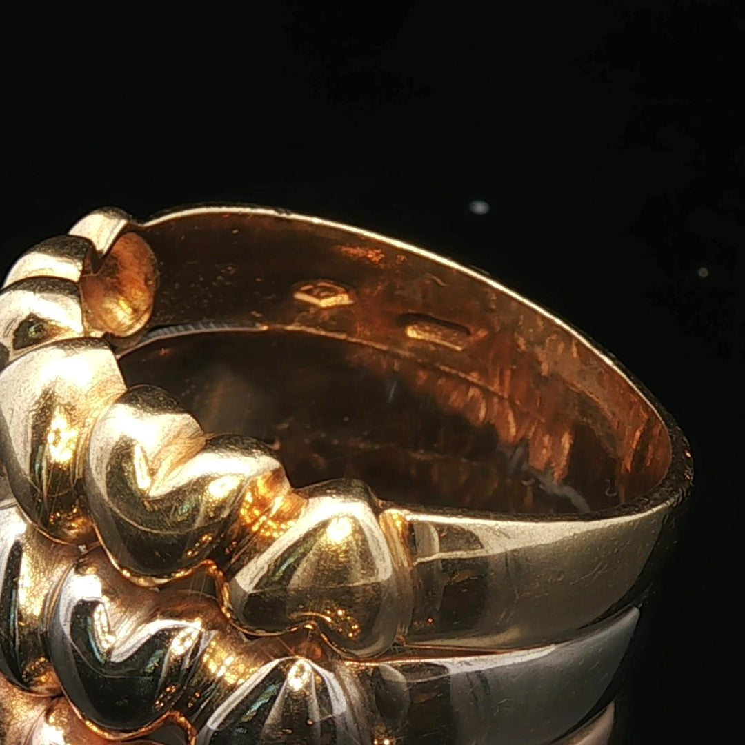 18k Yellow White and Rose Gold 9.4g Three Band Heart Ring Italy Size 7.5
