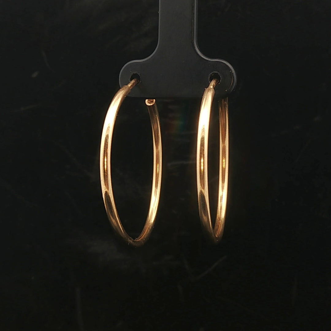 18k Yellow Gold 5g Vintage Polished Round Hoop Earrings Italy 1.25"