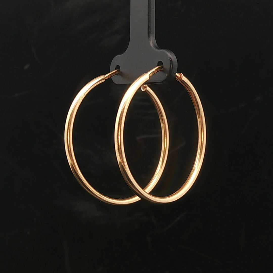 18k Yellow Gold 5g Vintage Polished Round Hoop Earrings Italy 1.25"