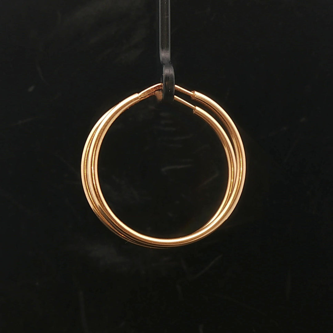18k Yellow Gold 5g Vintage Polished Round Hoop Earrings Italy 1.25"