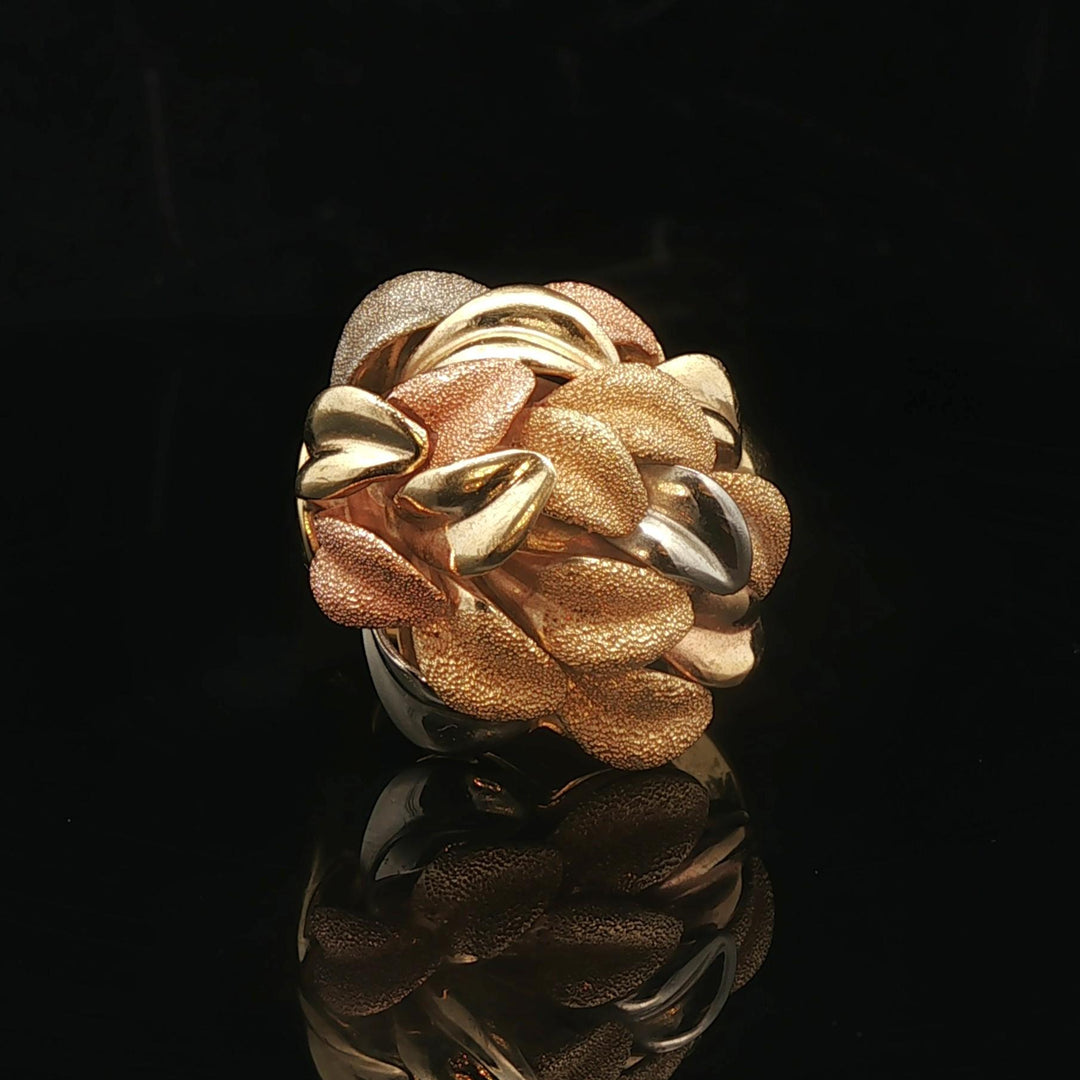 18k Yellow White and Rose Gold 11.3g Solid Large Floral Ring Italy Size 7