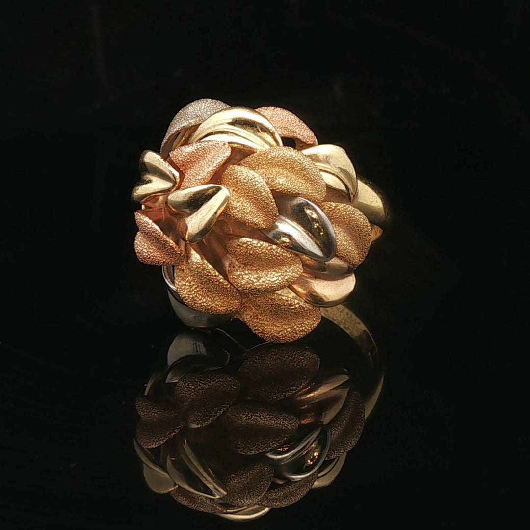 18k Yellow White and Rose Gold 11.3g Solid Large Floral Ring Italy Size 7