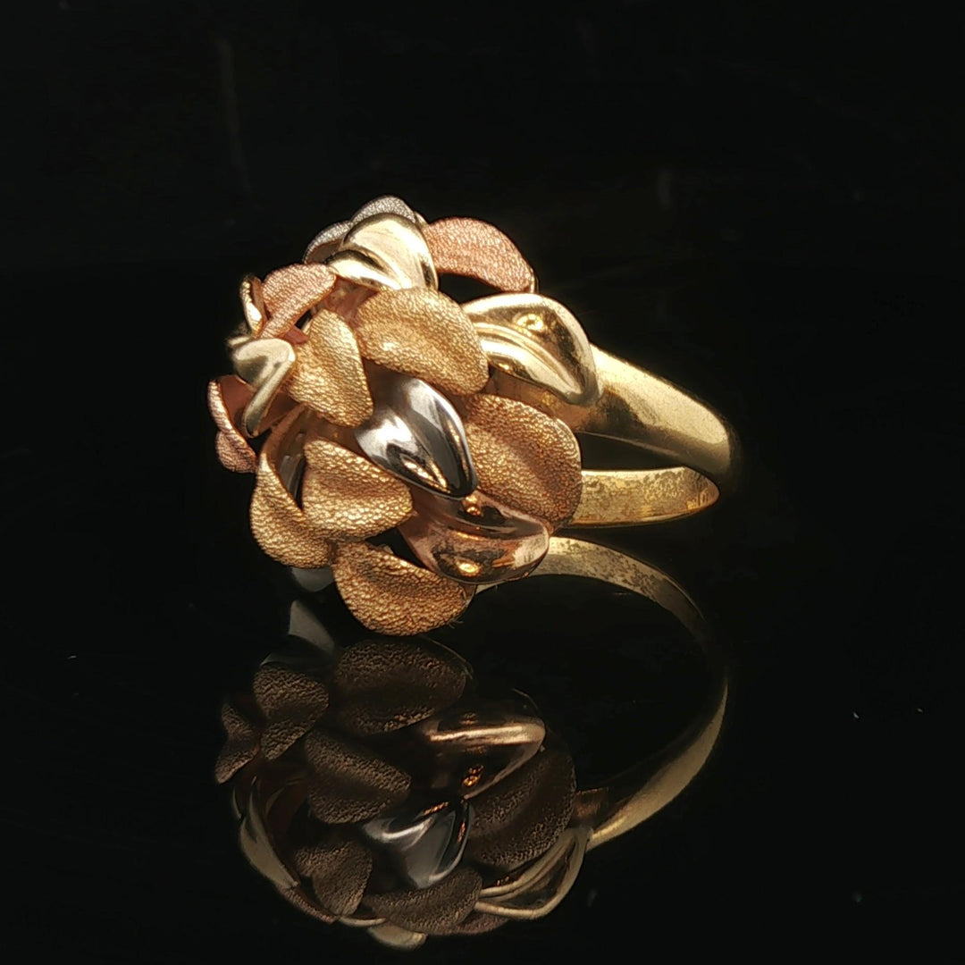18k Yellow White and Rose Gold 11.3g Solid Large Floral Ring Italy Size 7