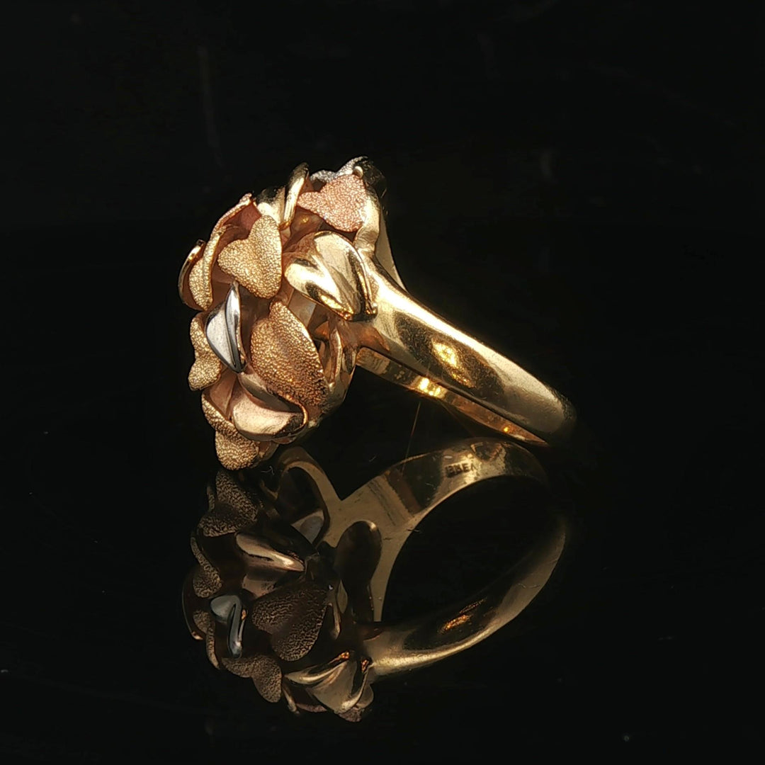 18k Yellow White and Rose Gold 11.3g Solid Large Floral Ring Italy Size 7