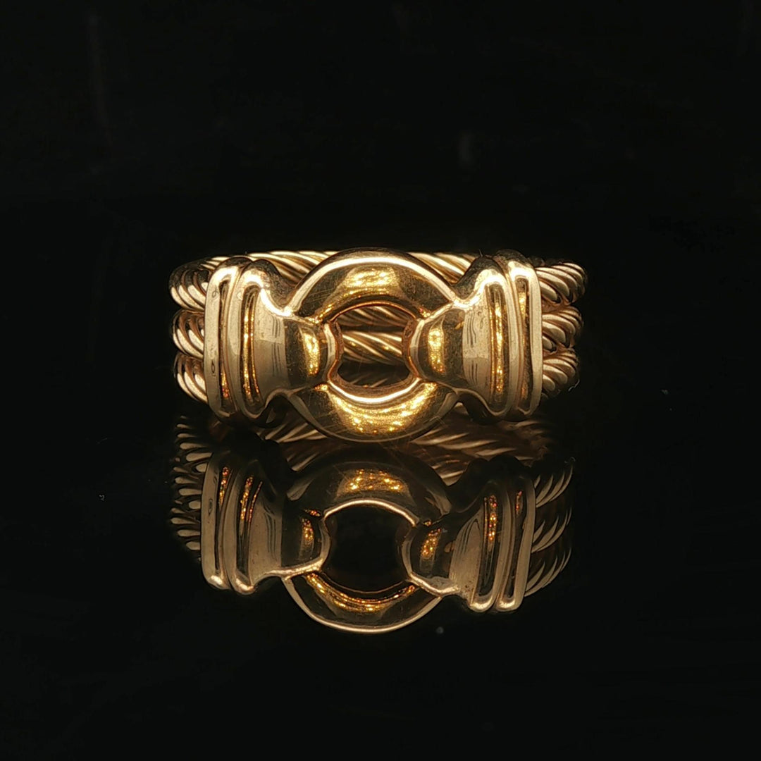 18k Yellow Gold 13g Solid Heavy Men's Rope Buckle Ring Size 9.5