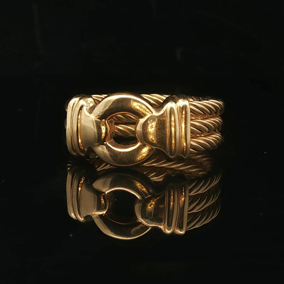 18k Yellow Gold 13g Solid Heavy Men's Rope Buckle Ring Size 9.5