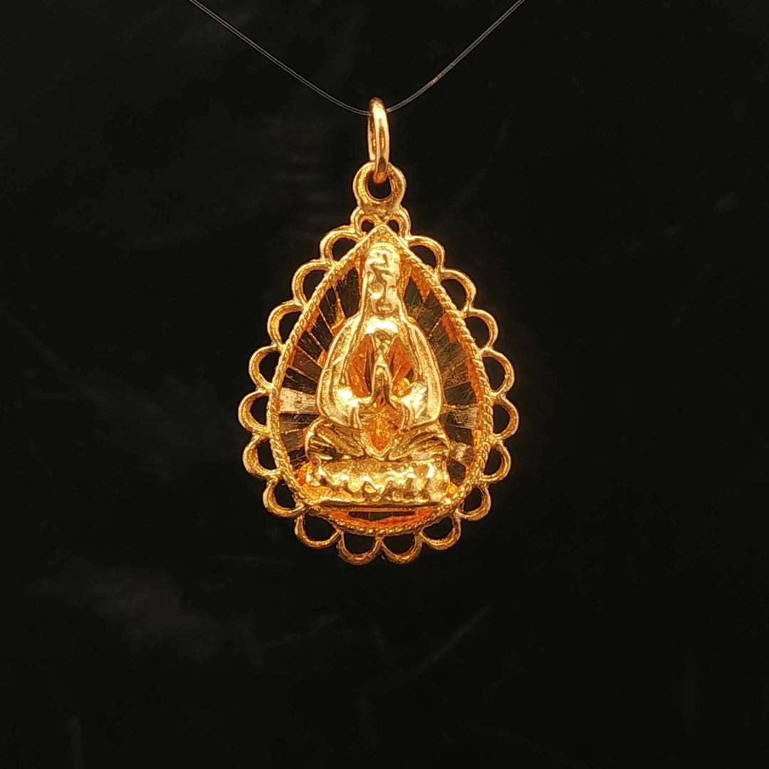 24k Pure Yellow Gold 5.9g Fancy Buddha Praying Pendant 1.2"