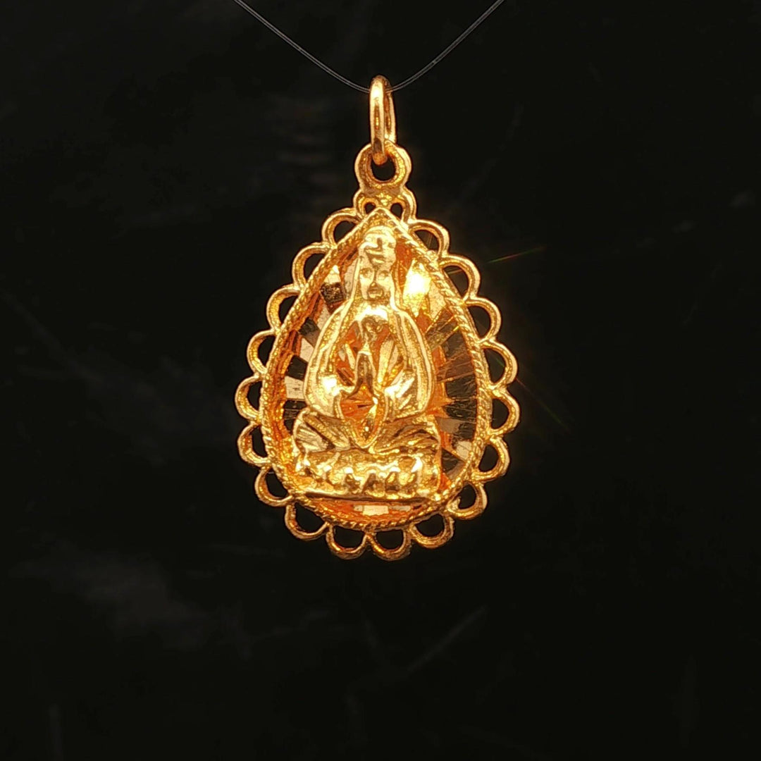24k Pure Yellow Gold 5.9g Fancy Buddha Praying Pendant 1.2"