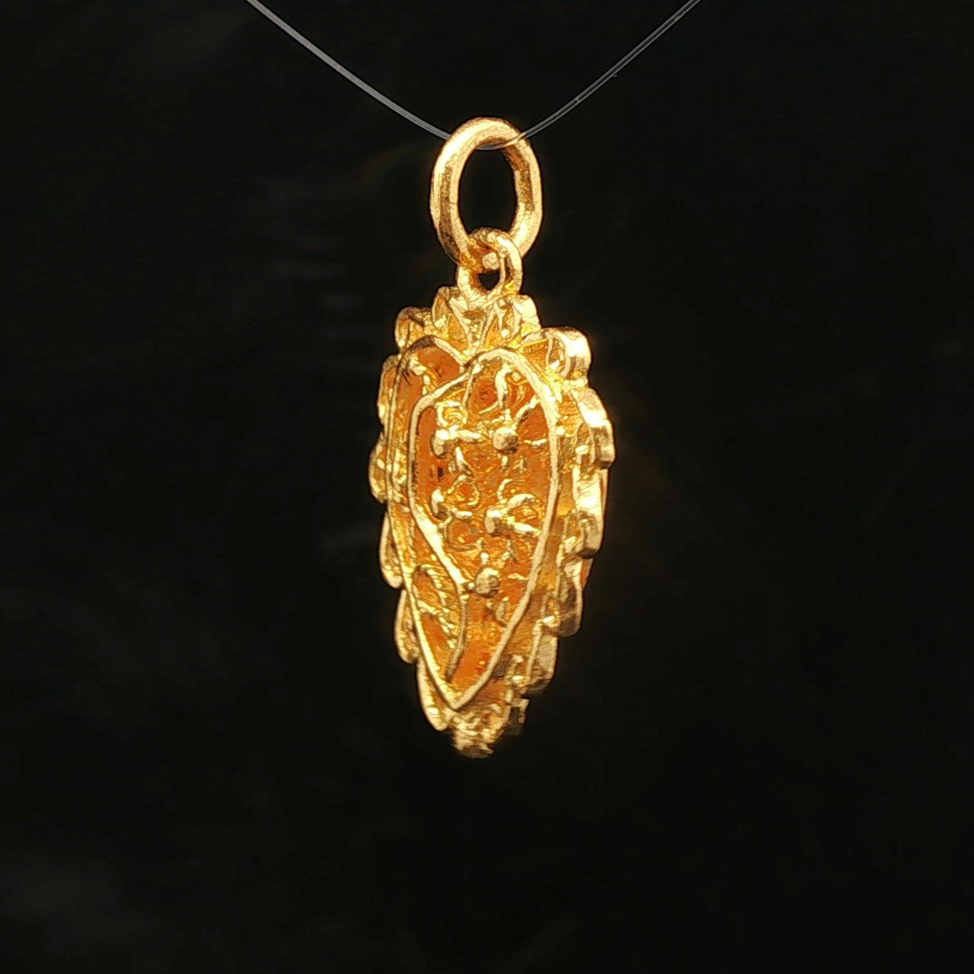24k Pure Yellow Gold 4.1g Fancy Heart Charm Pendant 1"