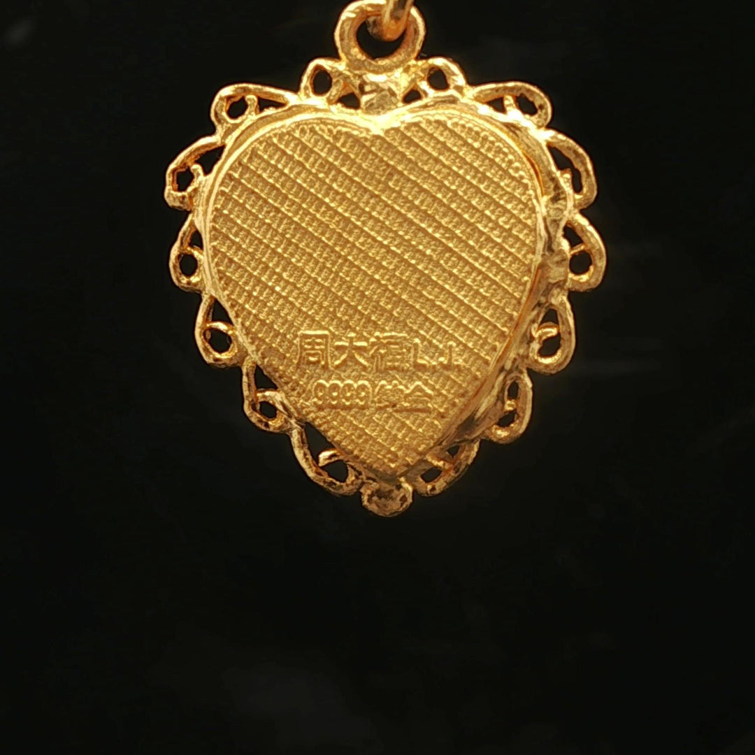 24k Pure Yellow Gold 4.1g Fancy Heart Charm Pendant 1"