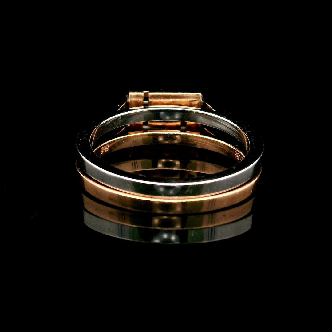 14k White and Rose Gold 5.4g Diamond Greek Key Two Band Ring Size 6.5