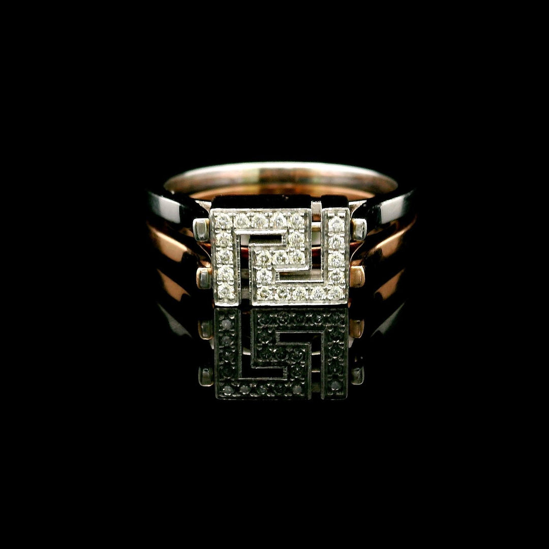 14k White and Rose Gold 5.4g Diamond Greek Key Two Band Ring Size 6.5