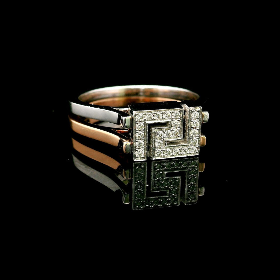 14k White and Rose Gold 5.4g Diamond Greek Key Two Band Ring Size 6.5
