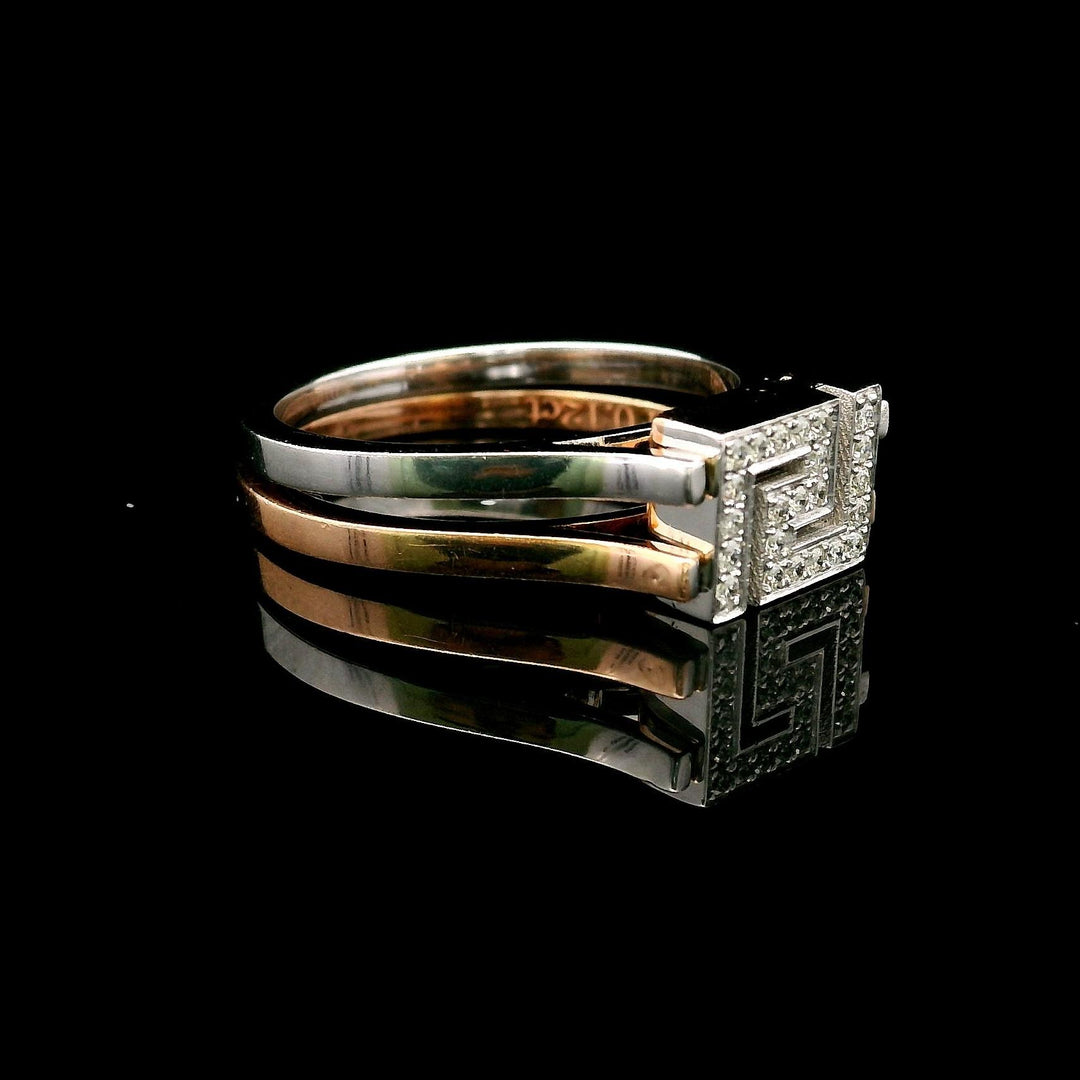 14k White and Rose Gold 5.4g Diamond Greek Key Two Band Ring Size 6.5