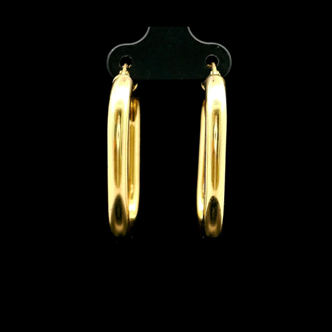14k Yellow Gold 4.4g Hollow Polished Oval Hoop Earrings Italy 1.5"