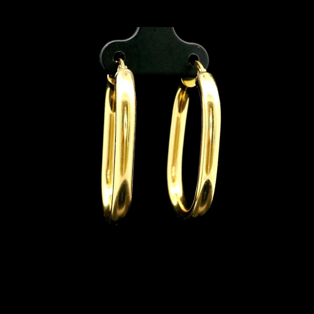14k Yellow Gold 4.4g Hollow Polished Oval Hoop Earrings Italy 1.5"